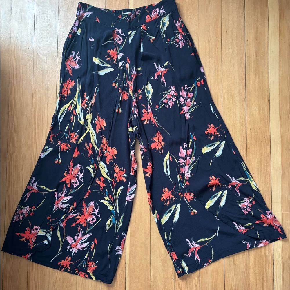 Leith Navy Floral Wide-Leg Pants